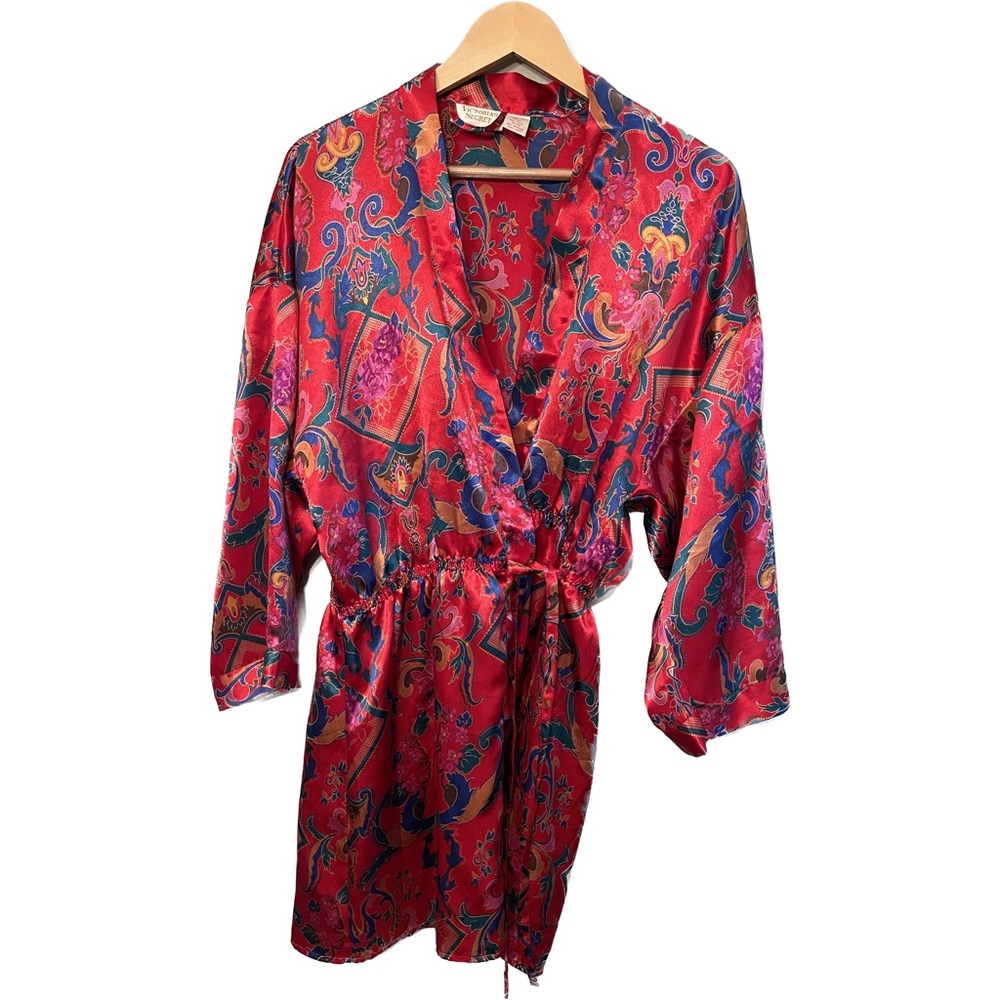 RARE Vintage Gold Label Victoria’s Secret Satin Gown Robe Floral Size S